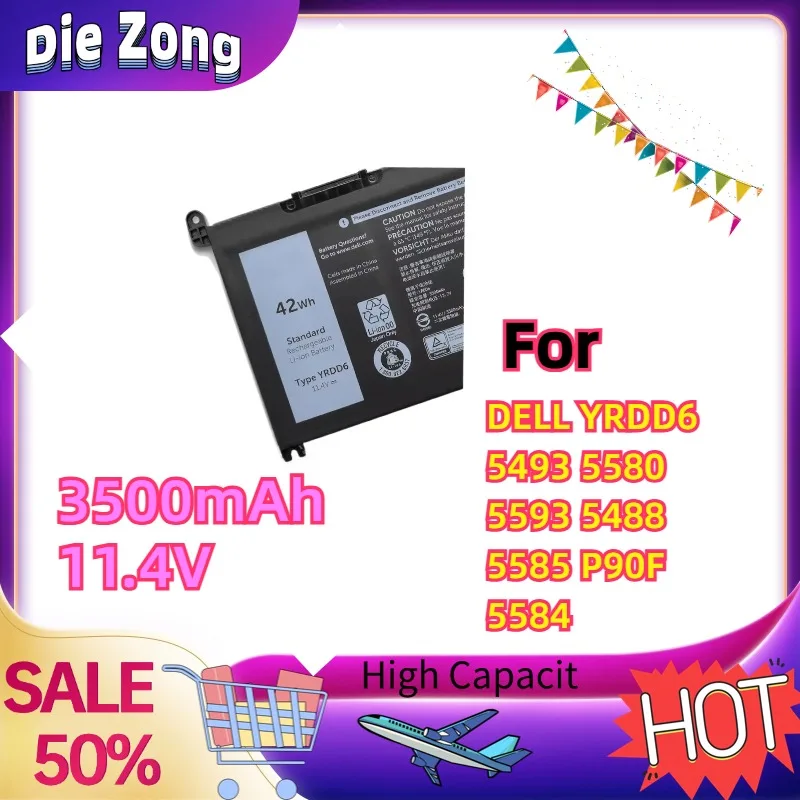 

In Stock 3500mAh 11.4V Suitable For DELL YRDD6 5493 5580 5593 5488 5585 P90F 5584 batteries, laptop battery
