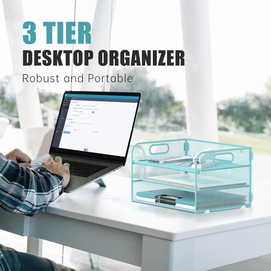 منظم ورق من 3 طبقات مع مقبض منظم مكتب شبكي للاستخدام المكتبي والمنزلي مثالي لفرز الحروف والوثائق المتينة #3
