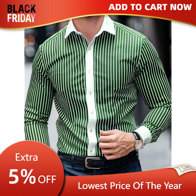 Spring and autumn casual men\'s shirts casual sports striped long sleeve shirts lapel large size men\'s clothing button design