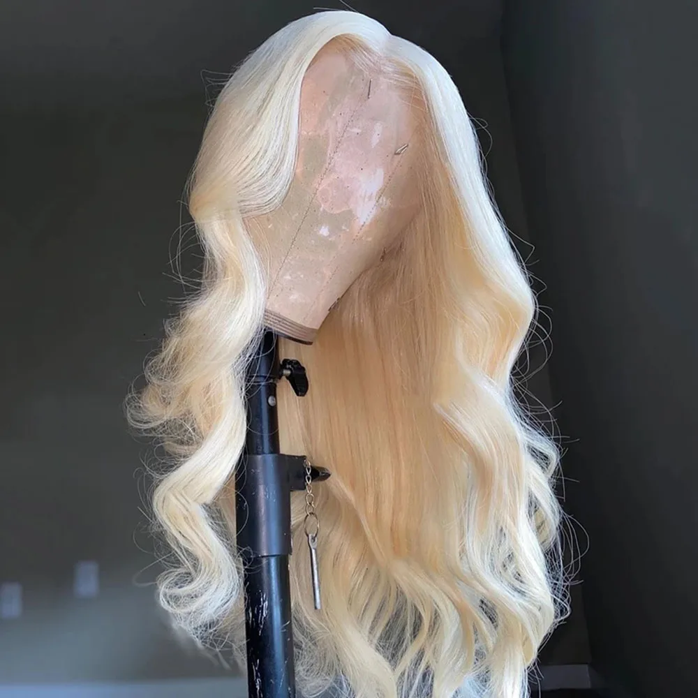 Macio 613 loira onda do corpo hd 13x4 peruca dianteira do laço misto cabelo humano mistura peruca sintética para preto mulheres preplucked cosplay peruca