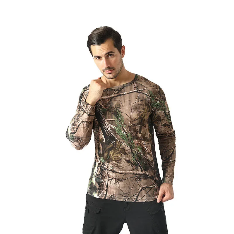 Herren Outdoor Camouflage T-Shirt Schnell trocknende Langarmkleidung zum Wandern Militärische taktische Jagd Camping