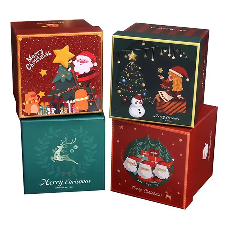 

4pcs Christmas Eve Candy Cookie Boxes Chocolate apple Cases Boxes Christmas Paper Box Gift Packaging Party Festival Favors Decor