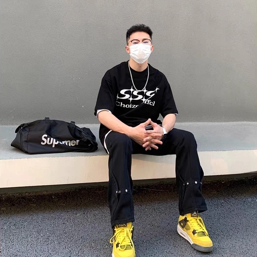 

Loose Fit Men's Denim Jeans Button Closure Bla Large Size 300 Pou Autumn Winter Street Sle High Waist Youth Trend