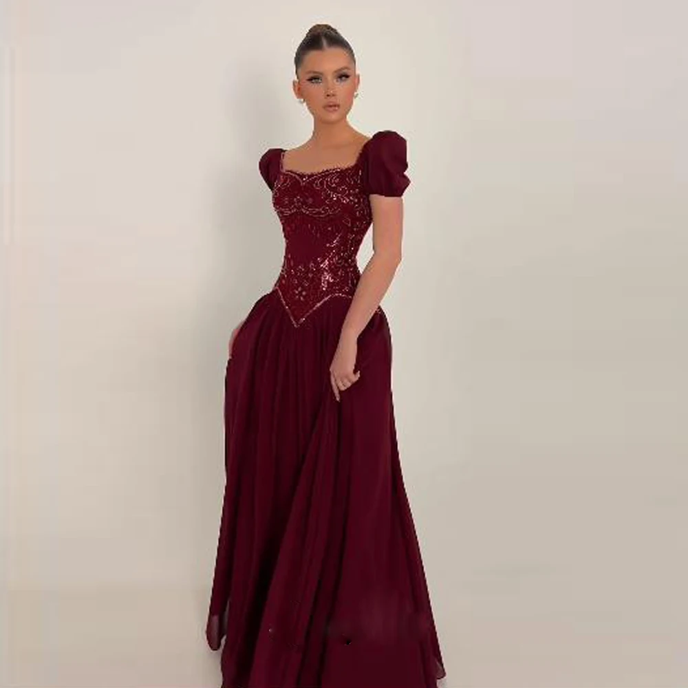 Customized Beading Embroidery Cap Sleeve Prom Dress Sweetheart A Line Formal Occasion Gown Wine Red Arabia Wedding Guest Outfit view 3