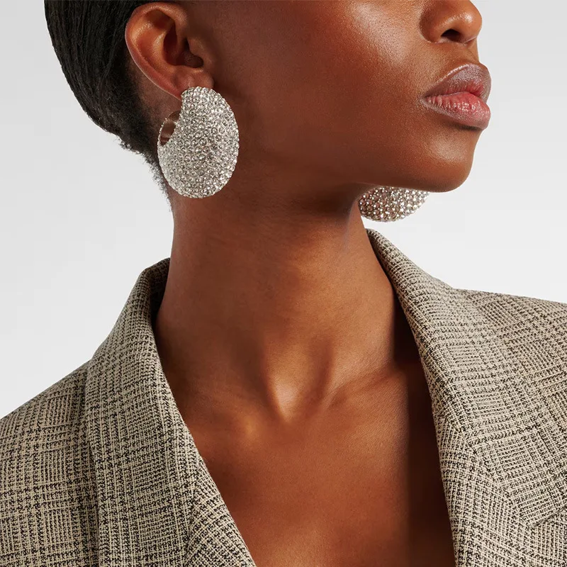 

Oversized Rhinestone Drop Earrings with Full Rhinestone and Drop-shaped Pendants in European and American Styles Fashion Party
