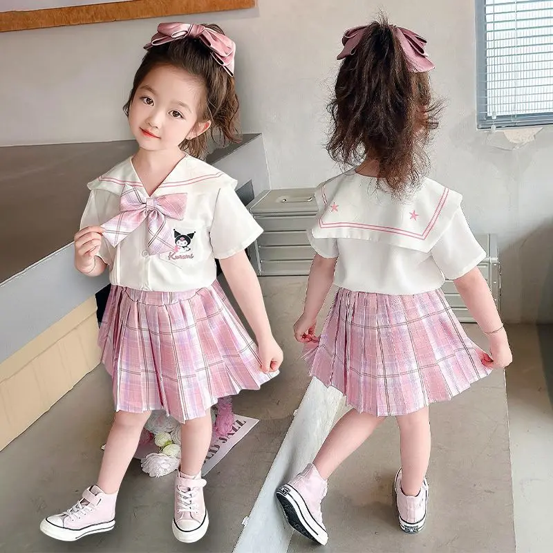 Traje Kawaii Sanrios Kuromi Jk para niñas, camisa Preppy, Falda plisada, falda Lolita, ropa de verano, regalo para niñas