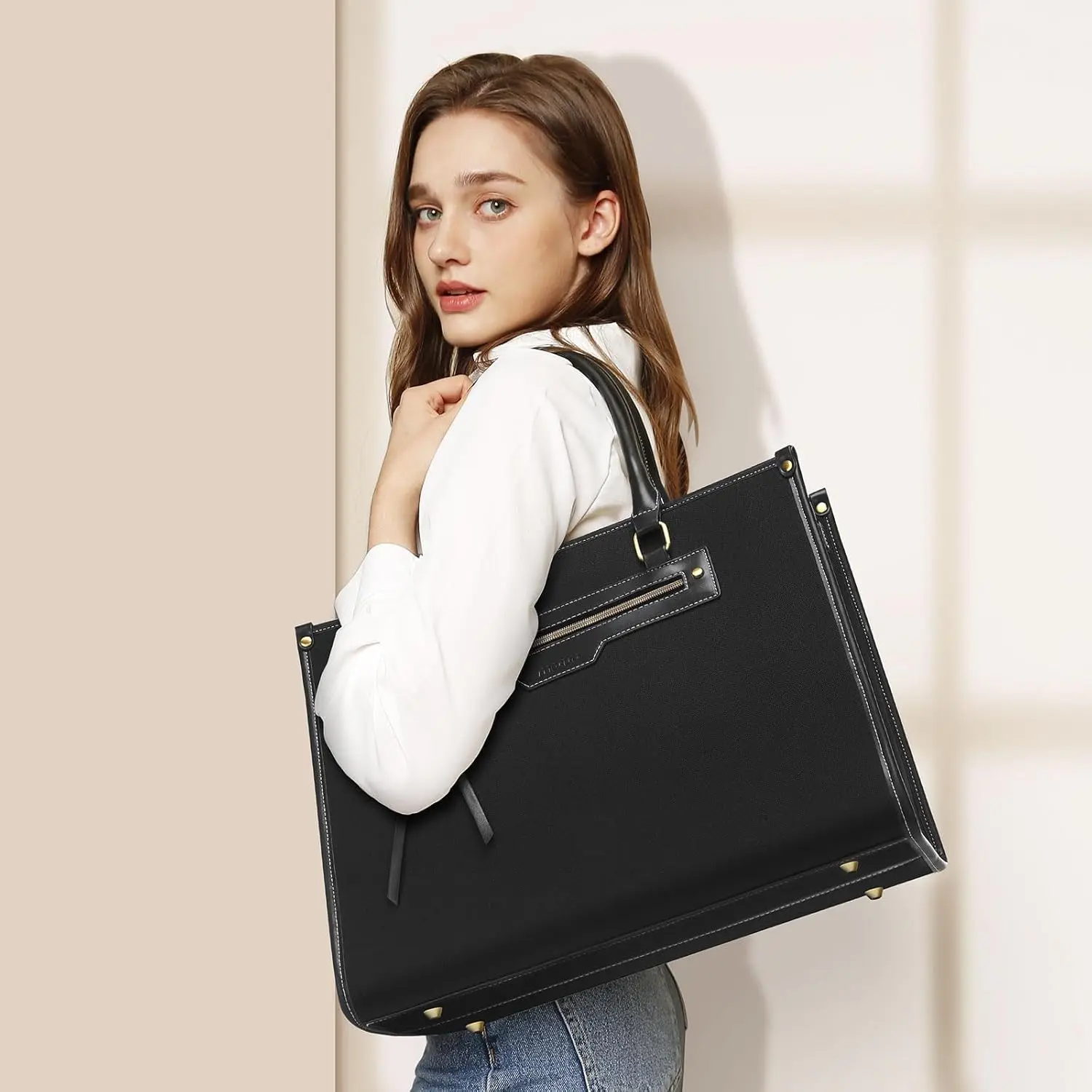 Woman Laptop Bag 15.6 inch Canvas Tote Bag Work Computer Messenger Shoulder Bag Casual Travel Office College Handbag Briefcase