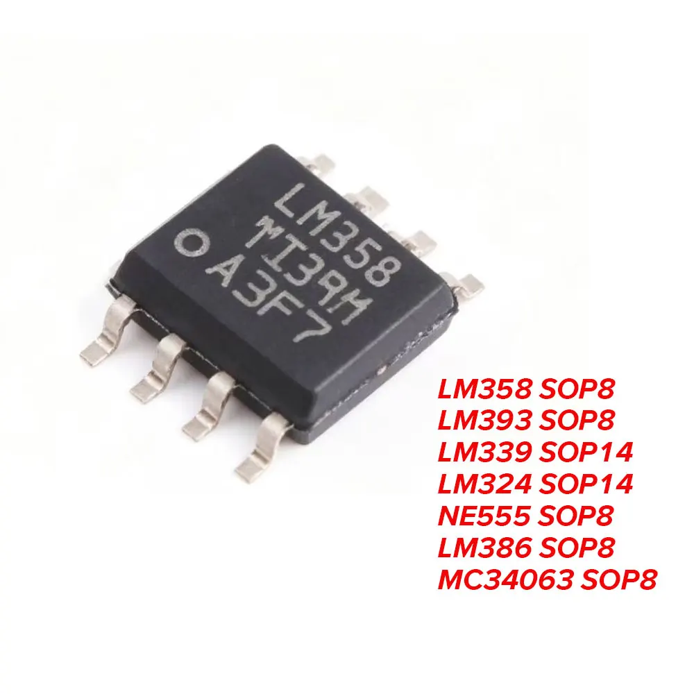 10PCS LM358 LM393 LM339 LM324 NE555 SOP LM358DR LM324DR LM339DR LM393DR NE555DR LM386 LM386M MC34063A