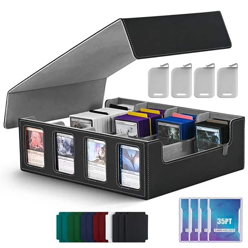 AWAH For MTG Card Organizer- 4-Row Storage Box With Commander Display, Removable Lid And Divider For 3000+ Cards