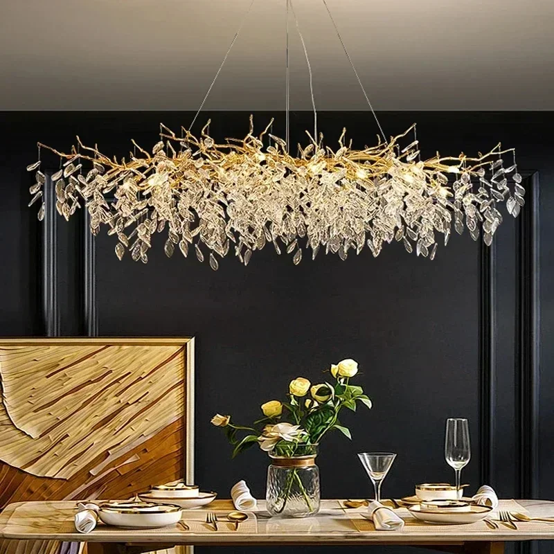 Luxury Crystal LED Chandeliers Gold Living Dining Room Pendant Lamps Bedroom Lights Lustre Ceiling Indoor Villa Lighting Fixture