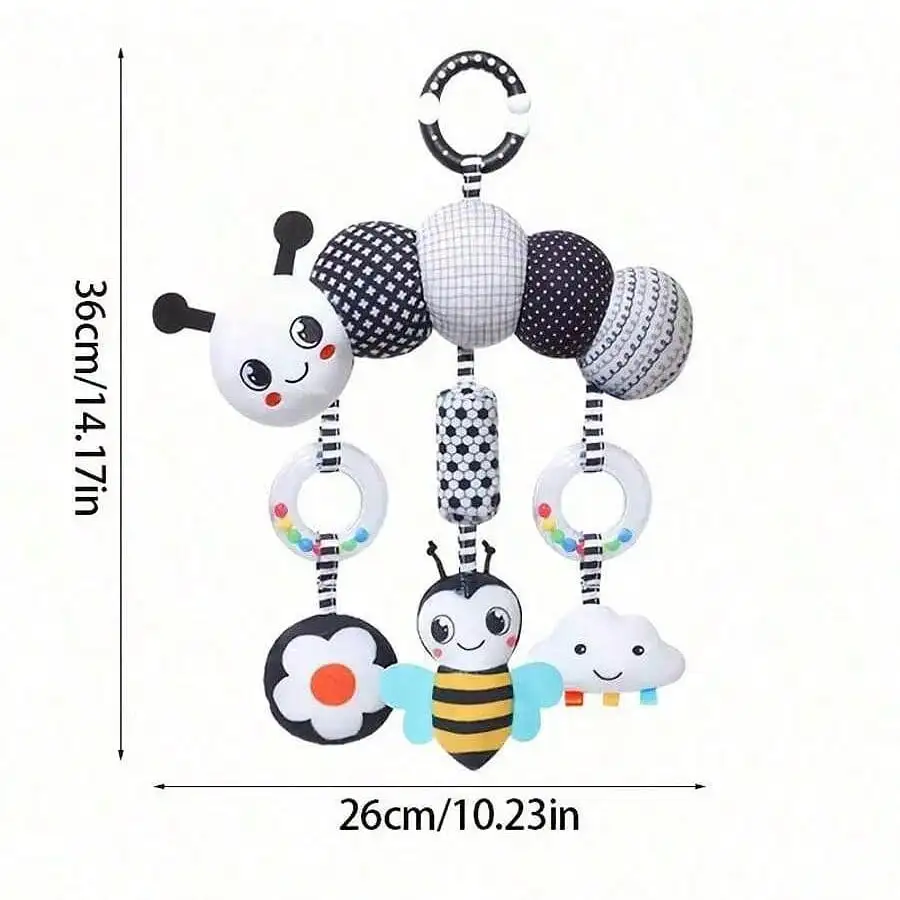 ของเล่นแขวนรถเข็นเด็กและเบาะนั่งในรถยนต์, ของเล่นสัตว์สีดำและสีขาวที่มีความคมชัดสูง, ของเล่นเสริมพัฒนาการสำหรับเด็กแรกเกิด