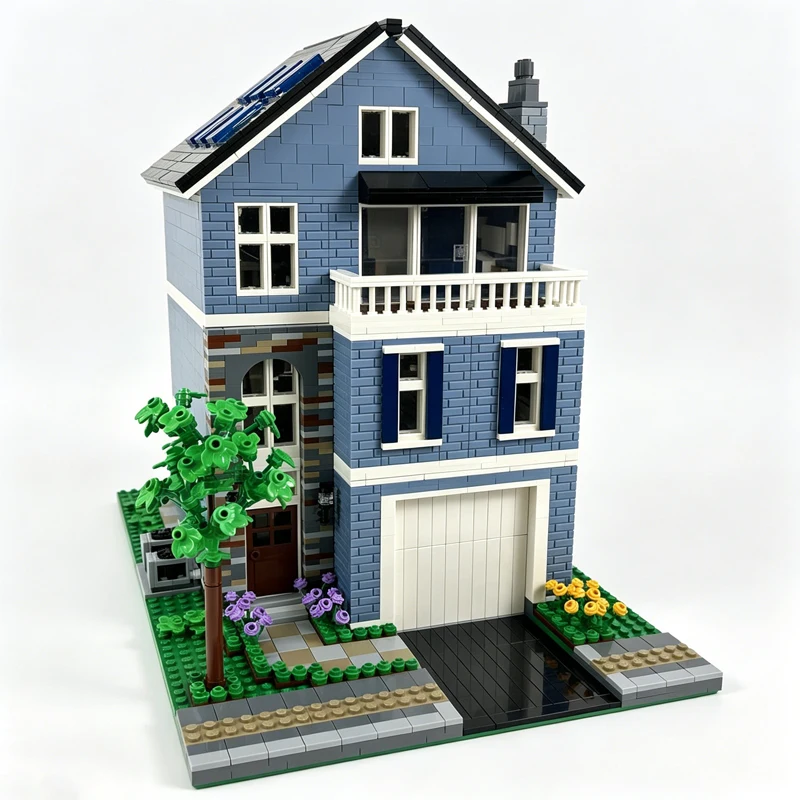 3230Pcs Blue Southern Townhouse Building Model Blocks Educational Diy Assembly Toy Gift sCity Street Scene And Home Decoration