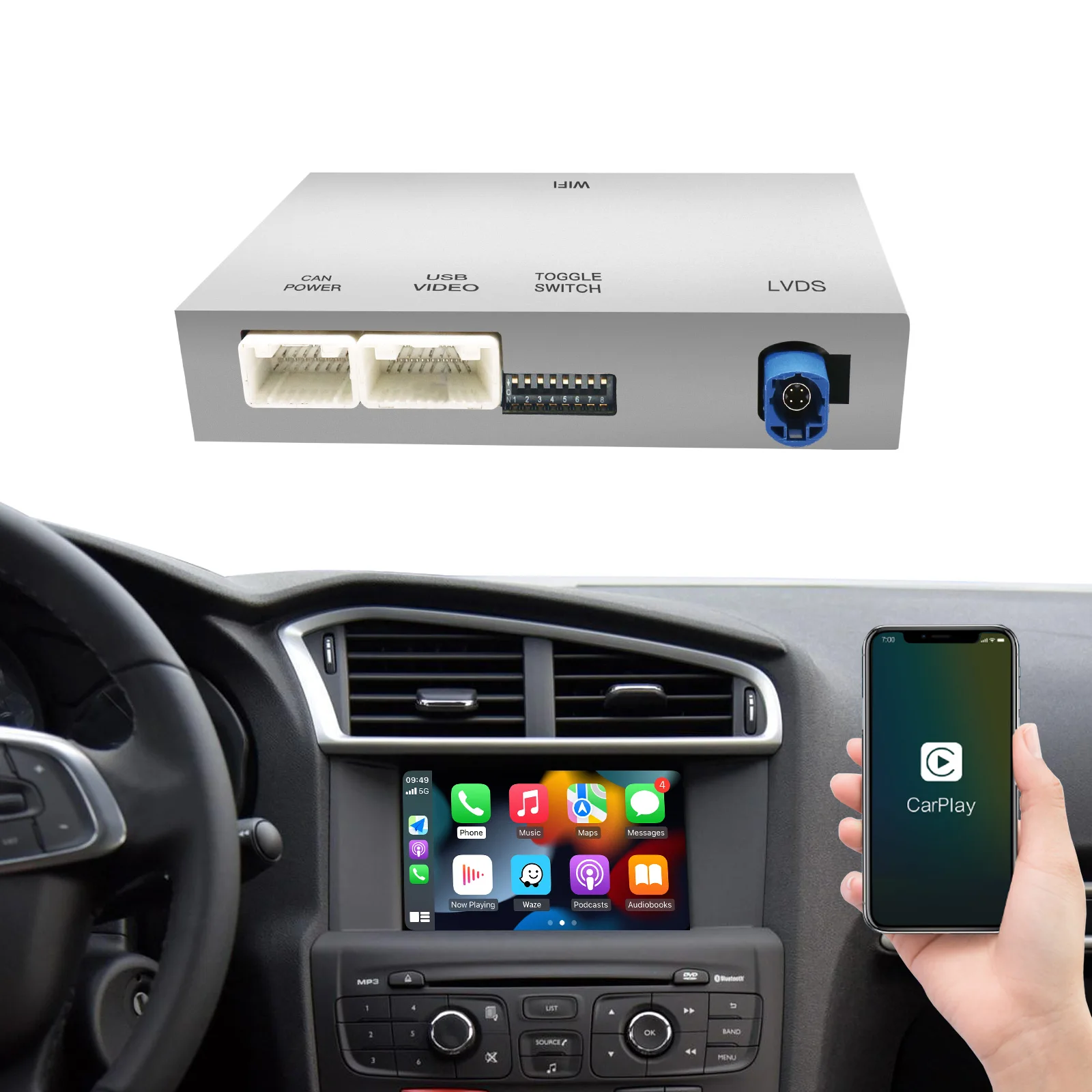 ZJZ AUTOABC وحدة جديدة CarPlay اللاسلكية لبيجو سيتروين SMEG NAC 208 308 508 3008 C4 DS3 أندرويد وحدة رئيس السيارات Airplay Play