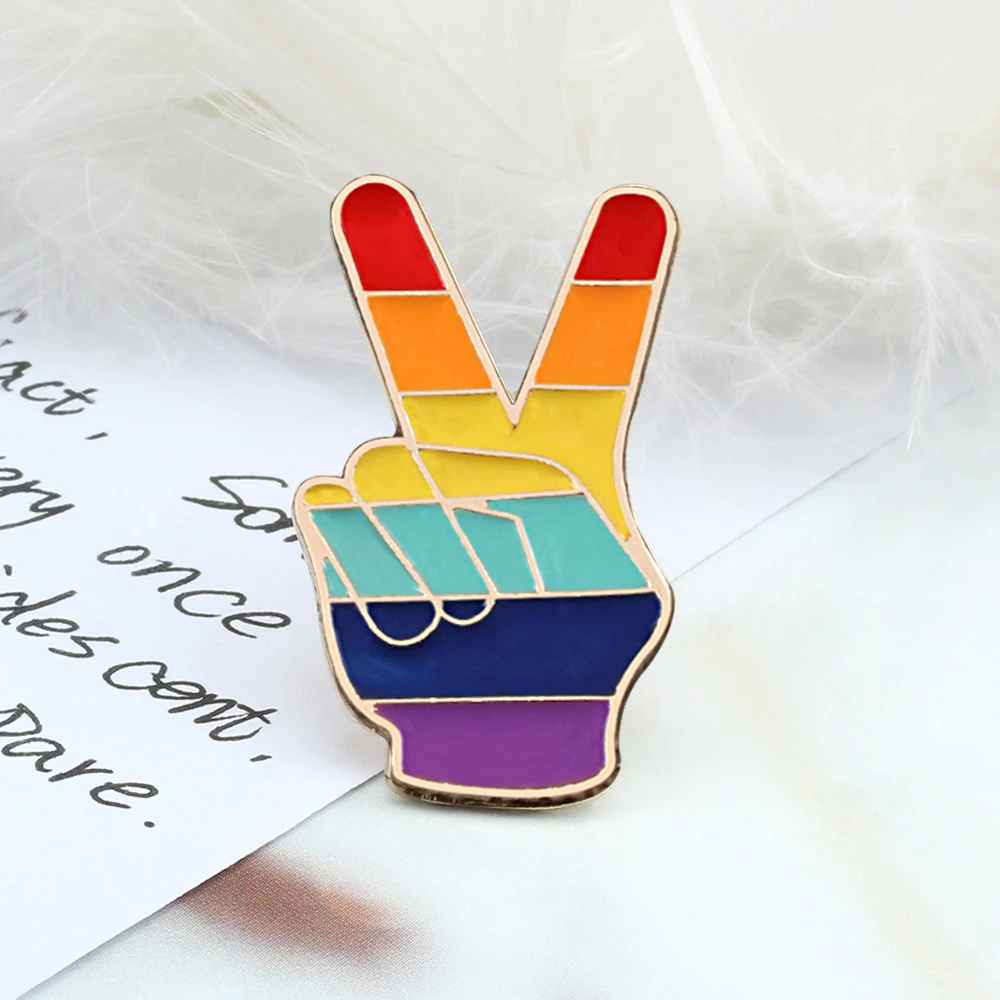 Trans Asexual Non-binary Enamel Badge LGBT Pride Gay Lesbian Brooch Rainbow Yeah Victory Gesture Lapel Pin Backpack Jewelry Gift