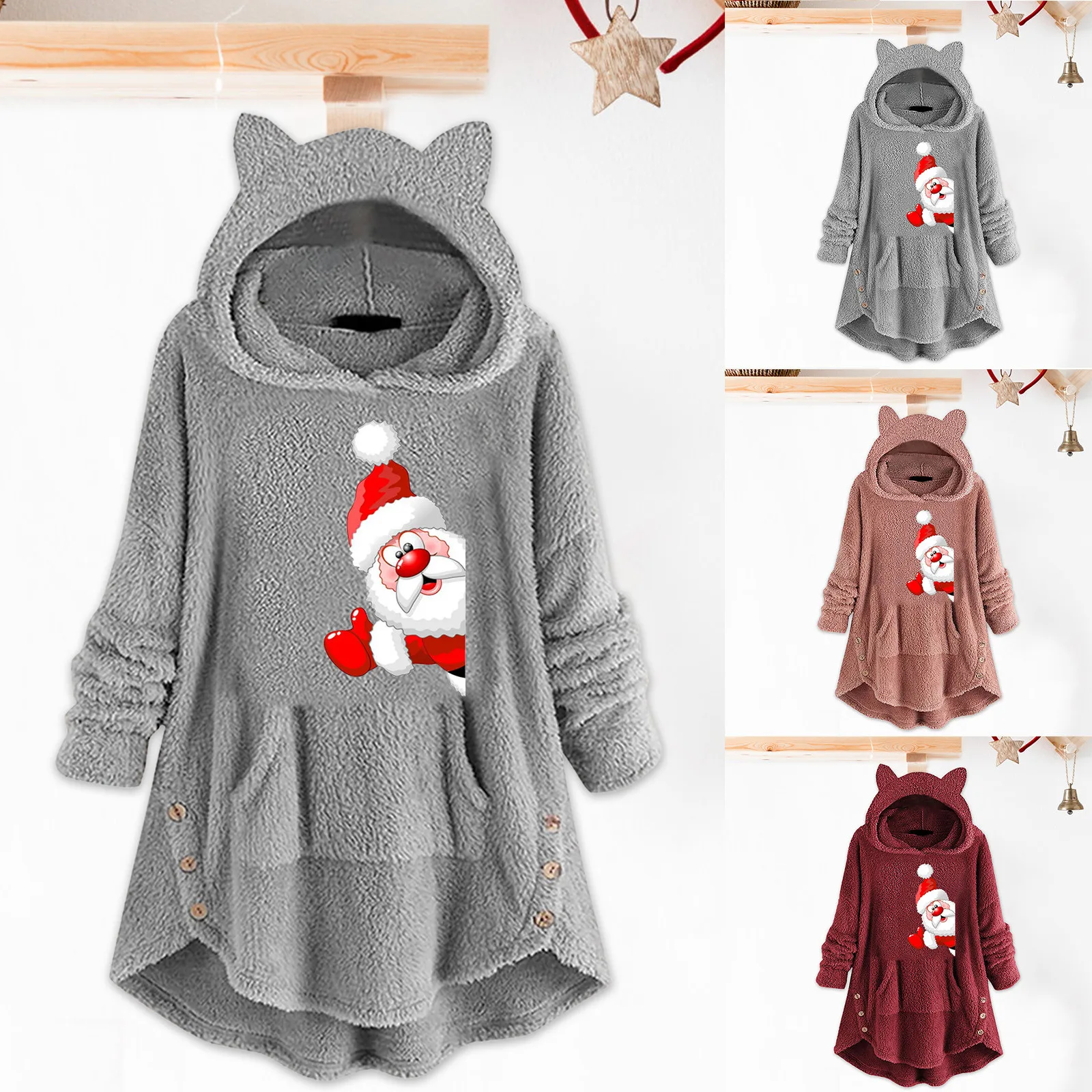 

Pullover Hoodie Sweatshirts Women's Christmas Top Blouse Hooded Faux Winter Long-sleeved Warm Tops Women's Sweatshirts Zip up