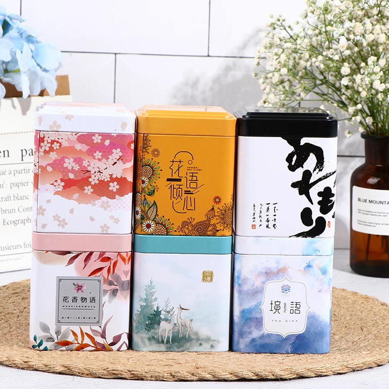 صندوق الشاي المختوم حاوية تخزين المطبخ جرة القصدير مربع يمكن الحلوى الحديد خمر