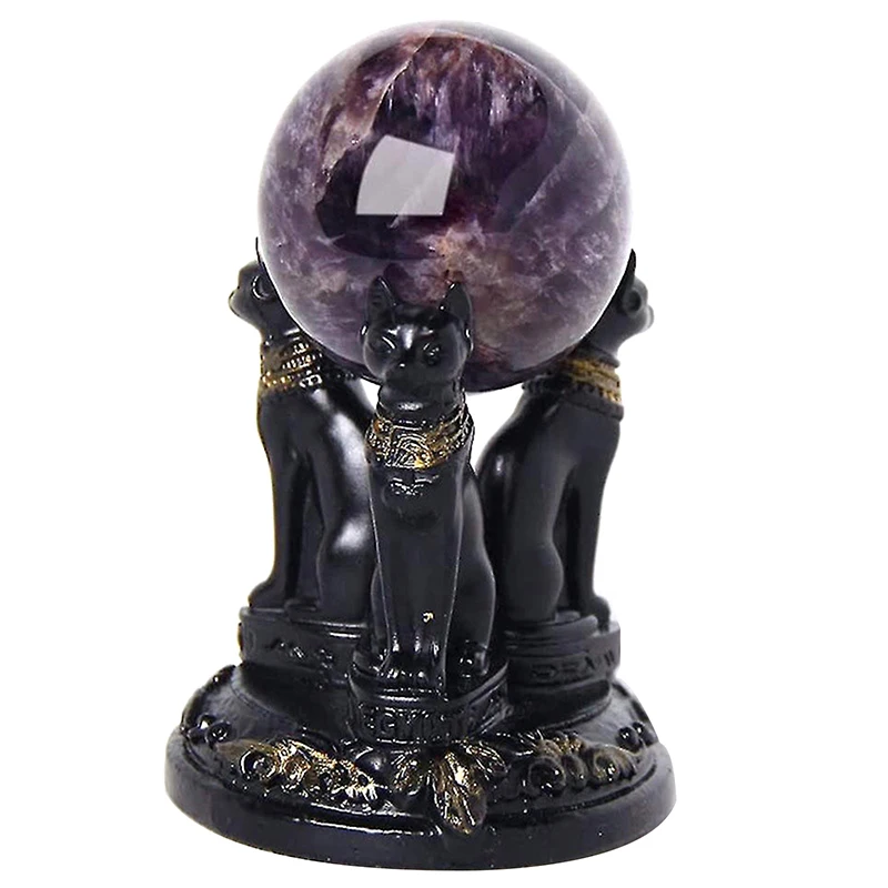 1pc Cat Crystal Ball Stand Cats Shape Sphere Holder Triple Egyptian Display Base Resin Figurine Statue Office Home Decor