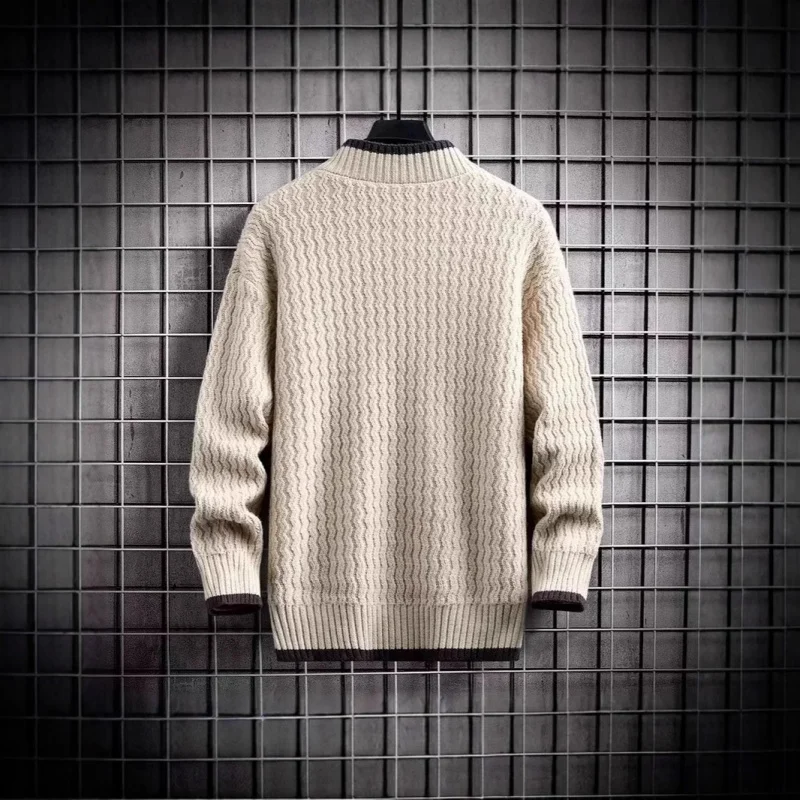 

Thiened Long Sve f вязаный свитер с высоким воротником для подростков, зимний теплый топ, новинка 2024, мужская модная осенняя одежда
