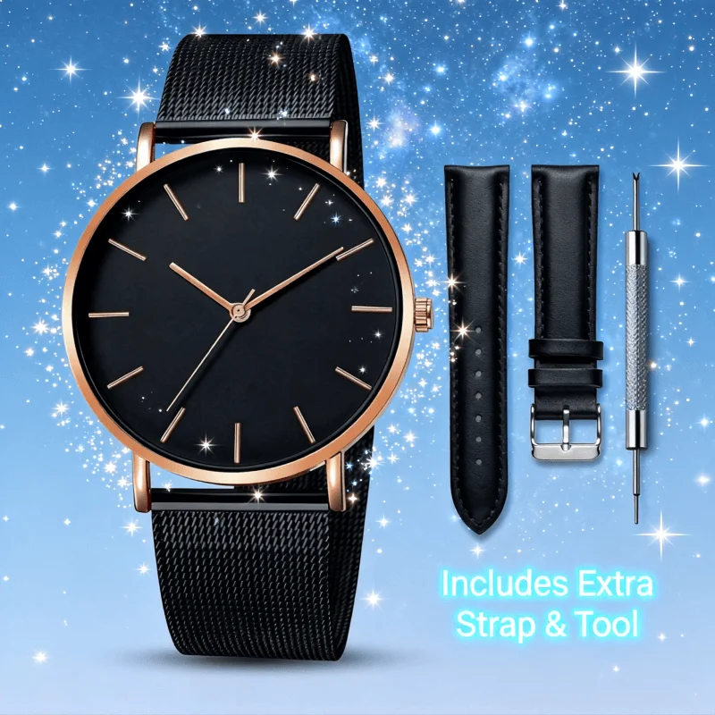 

Минималистичные часы со сменным ремешком и набором инструментов для снятия, роскошные модные металлические кварцевые наручные часы, подарок для женщин и мужчин