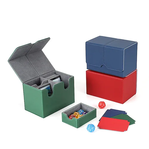 Imagen 1 del producto Caja de tarjetas de cuero PU, cajón de doble puño, caja de almacenamiento de tarjetas a cuadros, juego de tarjetas estilo cajón PTCG Pok é mon, juego multifuncional