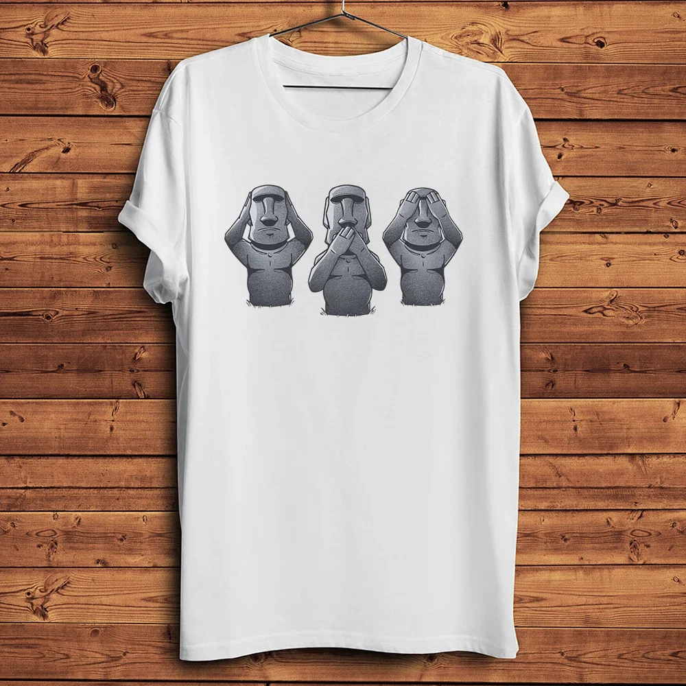 Three Wise Monkeys,3 Wise Moais Skull Funny Novelty TShirt,Homme Short Sleeve Casual T Shirt,Unisex Tee Breathable Print