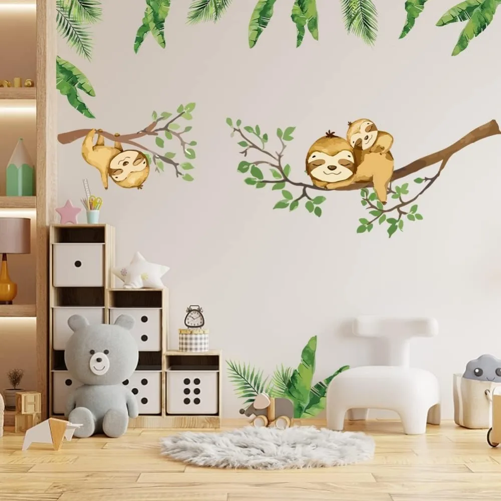 Autocollant Mural Paresseux Mignon, Branches de Jungle, Décalcomanie, Animal, Perfecto DIY, Vinyle, Art Mural, Papier Peint, Décor pour Chambre d'Enfant