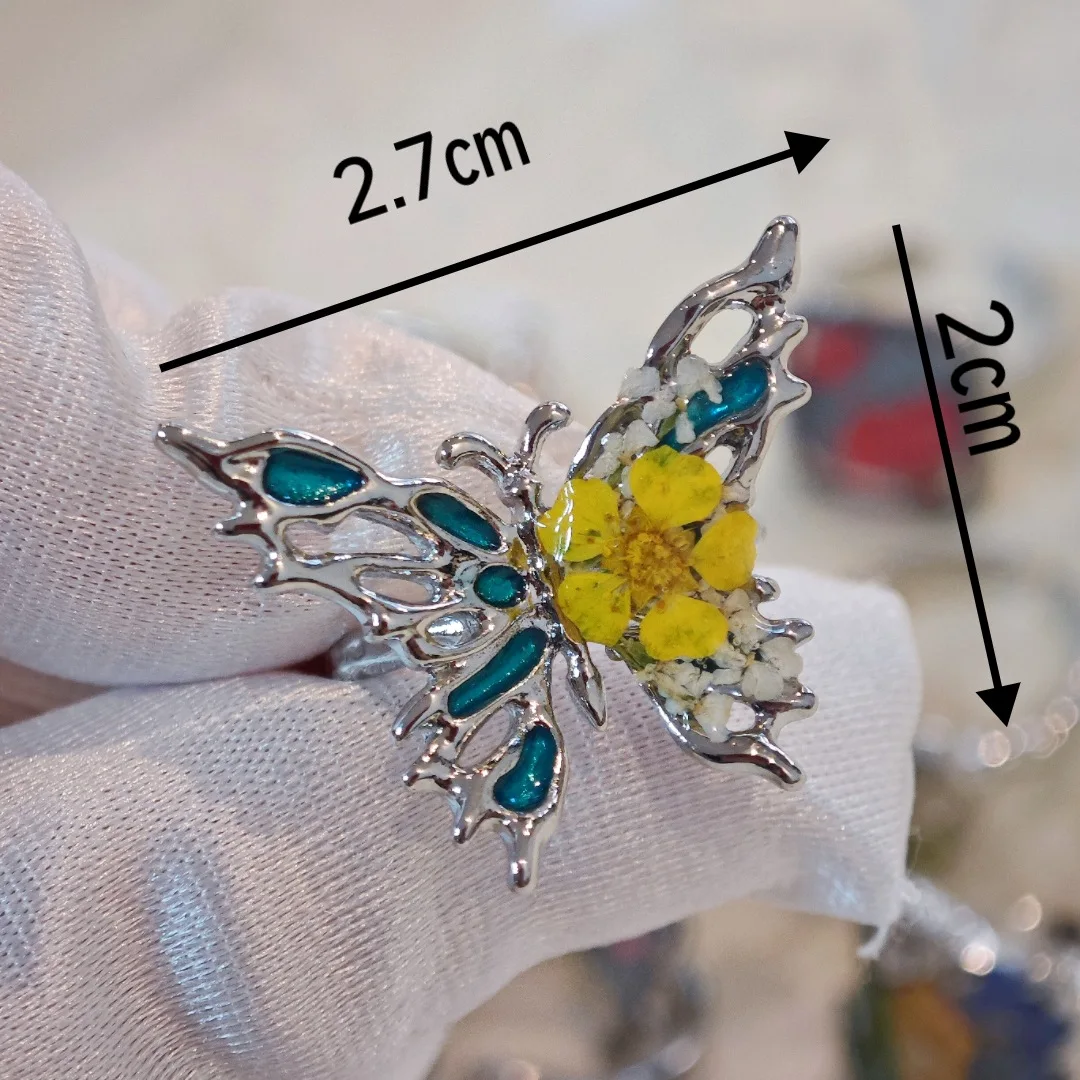 3337 بالجملة الملونة المجففة زهرة الفراشة زهرة خاتم خمر اليدوية زهرة حقيقية حلقة مفتوحة هدية عيد الميلاد عيد ميلاد #5