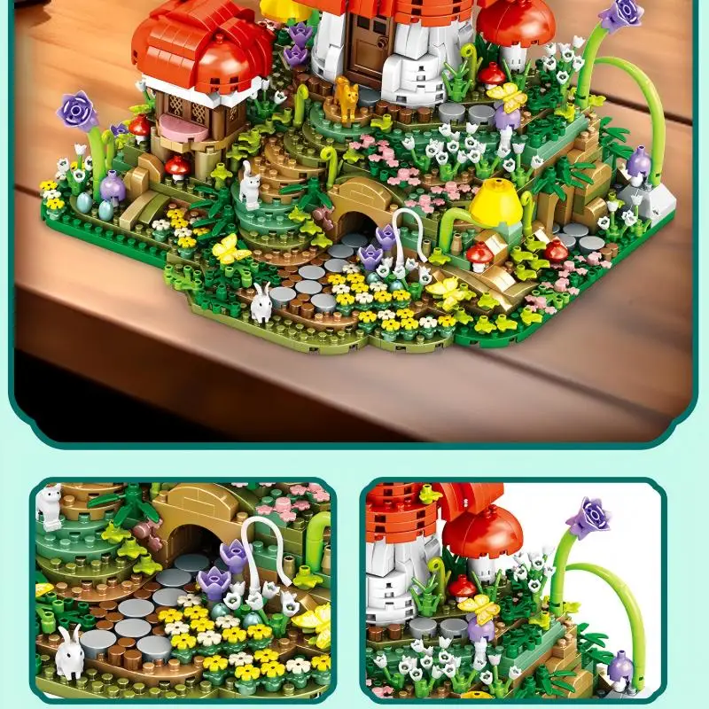 ตัวต่อบ้านเห็ดในเทพนิยาย OUZEY 2700+ ชิ้น, แบบจำลองสถาปัตยกรรมหมู่บ้านมหัศจรรย์, ของขวัญตัวต่อ DIY สุดมหัศจรรย์สำหรับเด็กผู้หญิง