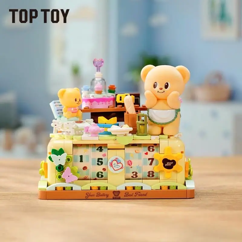 Toptoy Butter Bear Perpetual Calendar Building Set Cute Bakery Scene Mini Bricks Desk Decor Collectible Gift Diy Assembly Bricks
