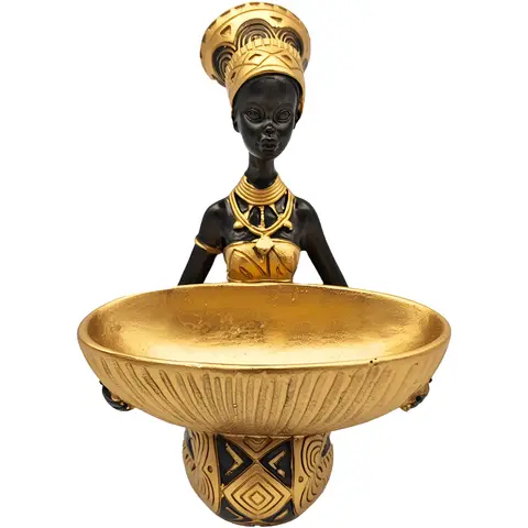 African Sculptures Statues - Tribal Lady Art Figurines Decorations for Living Room/Tables/Bookshelf/Home Decor with Storage Tray