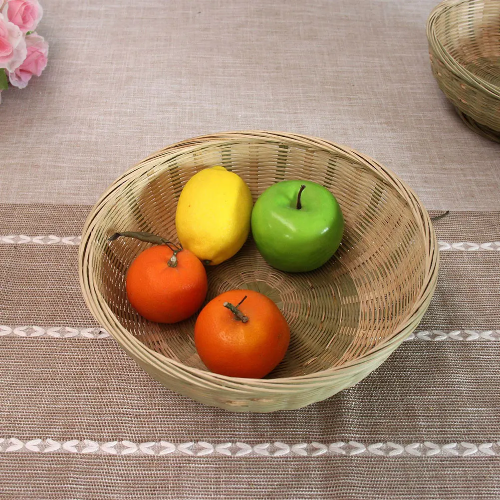 

Wicker Storage Basket Bamboo Woven Handmade Drain Weaving Container Green Fruit