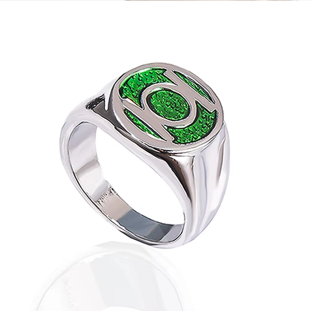 Classic Green Lantern Symbol Ring Silver Coating Green Enamel Ring An Accessory For Superhero Role-Playing Costumes Jewelry