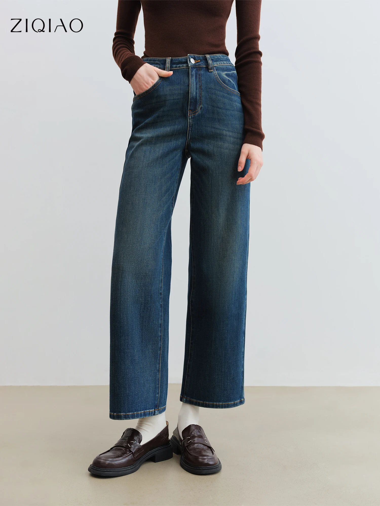 

ZIQIAO 2025 New Petite Narrow Straight Leg Jeans for Women Ankle-Length Stretchy Denim Pants Slim Fit Casual Crop Chic Trousers