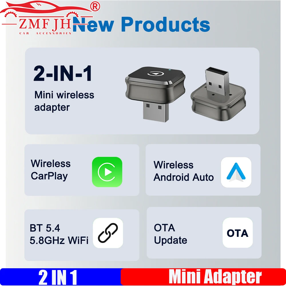 

ZMFJH Беспроводной адаптер 2 в 1 Carplay для Android iPhone Auto Проводной к беспроводному AI Box USB-соединение для автомобиля Авто Plug and Play