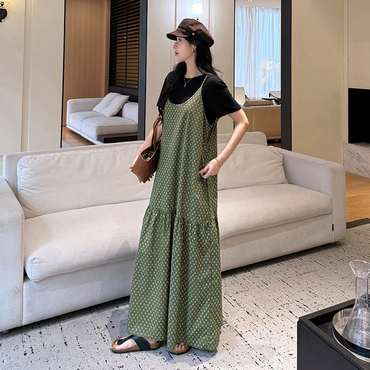 Été à pois ter Dr femmes ample a-ligne T-shirt jupe longue deux pièces ensemble rue Sle tricoté coton Polyester