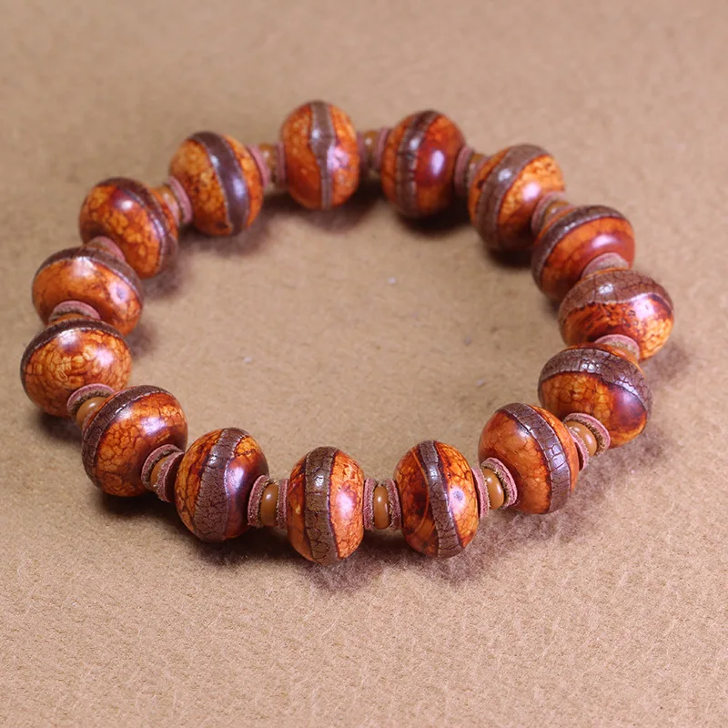 Natural Fire Offering Medicine Buddha Bead Bracelet 14mm with cowhide spacer beads red agate single-strand for men and wome