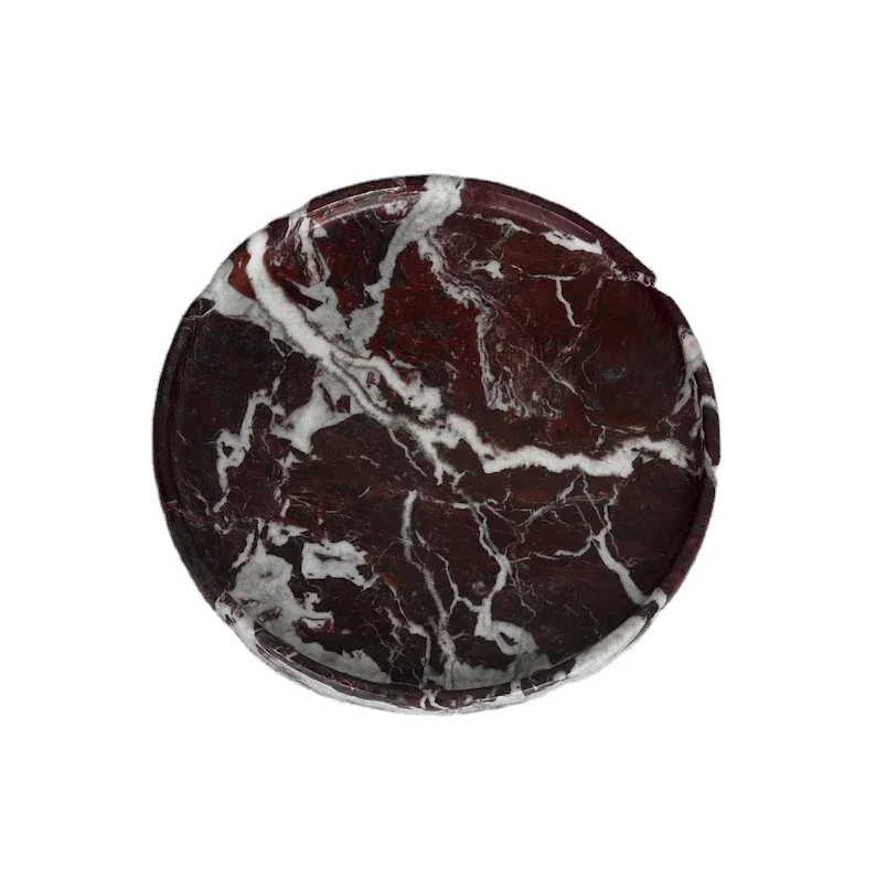 New Design Luxury Red Round Marble Tray Holder Collection Marble Jewellery Display Serving Tray Jewelry Storage Marble Tray