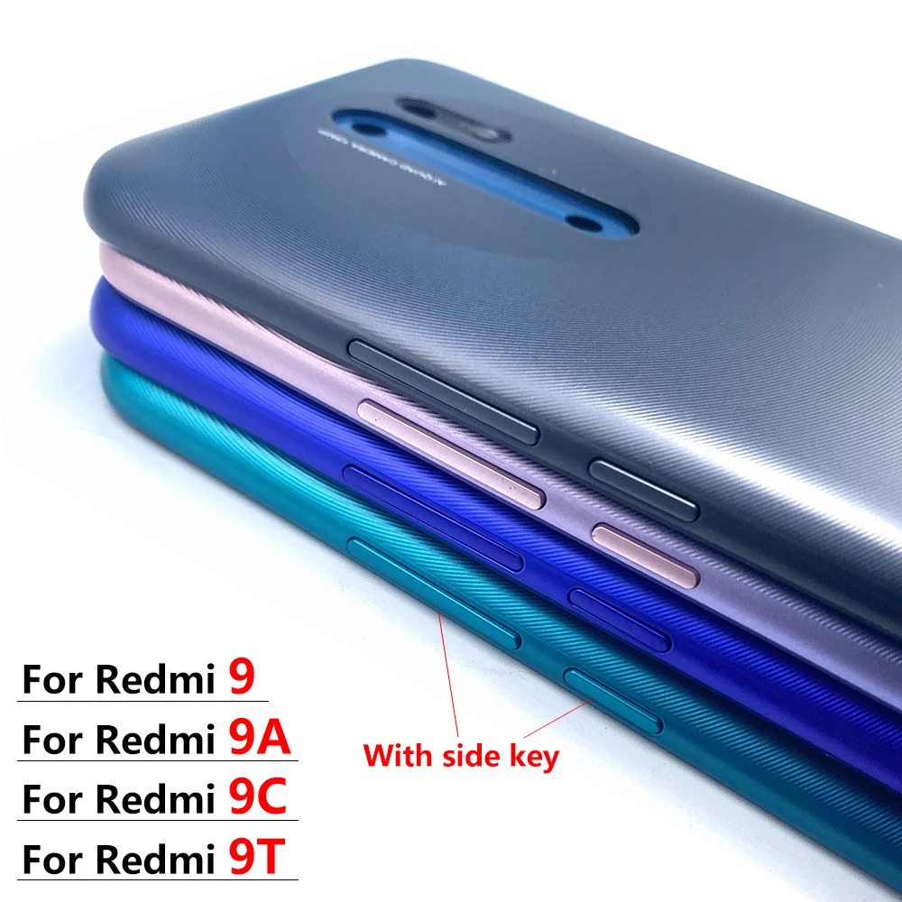 NEW Battery Cover Rear Door Housing Cover Replacement For Redmi 9 / 9A / 9C / 9T Back Rear Cover With Side Button Key