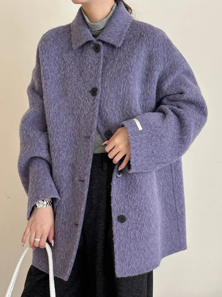 ZMEENNA Stilvolle Jacke aus Wollmischung für Damen mit Kragen und Manschetten, lässige Langarm-Oberbekleidung, Vordertaschen ZM4084