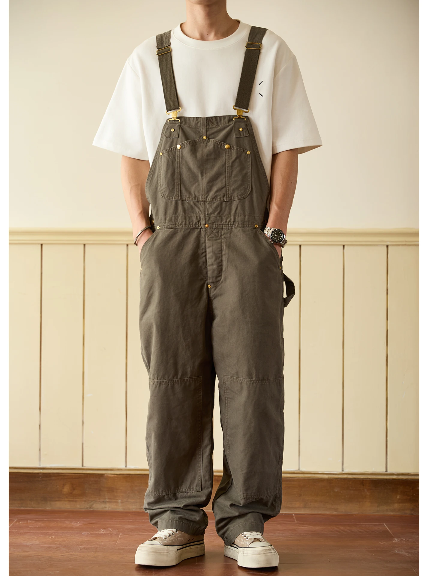 

Retro Workwear Casual Pants Men's Trendy Straight Leg Overalls Couple Multi ket Harn Long Trousers High Elastici Cotton