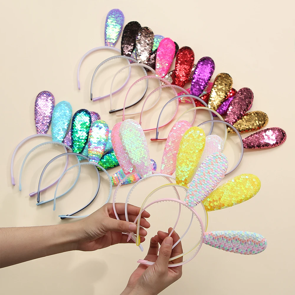 Rabbit Ears Headband Glitter Sequin rabbit Hairbands Shiny Headband Hair Metal Hoop Hair Party Decoration