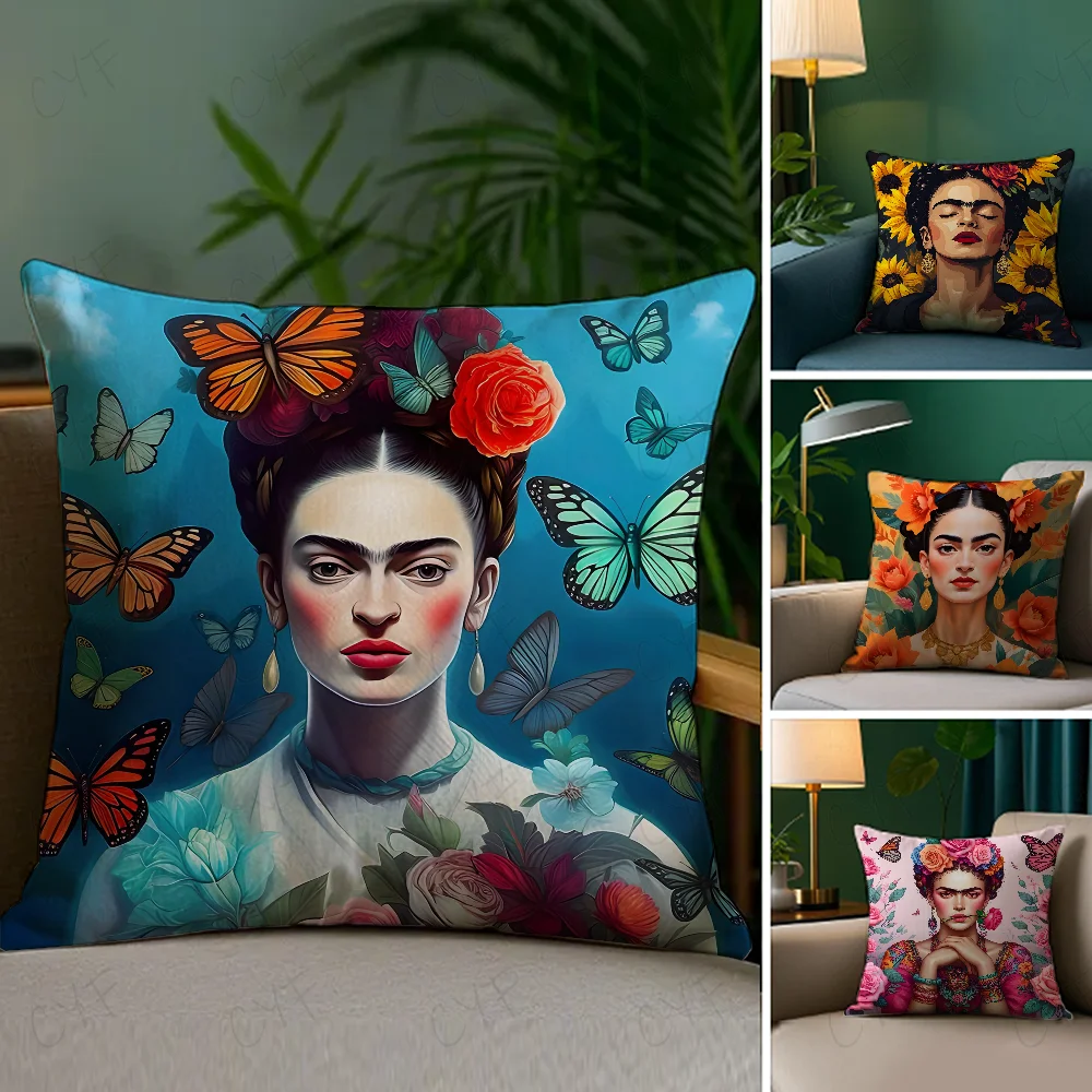 

F-Fridas Cartoon Pillow Case Anti-dustmite Pillow Invisible zipper silky short plush Sofa cushion cover