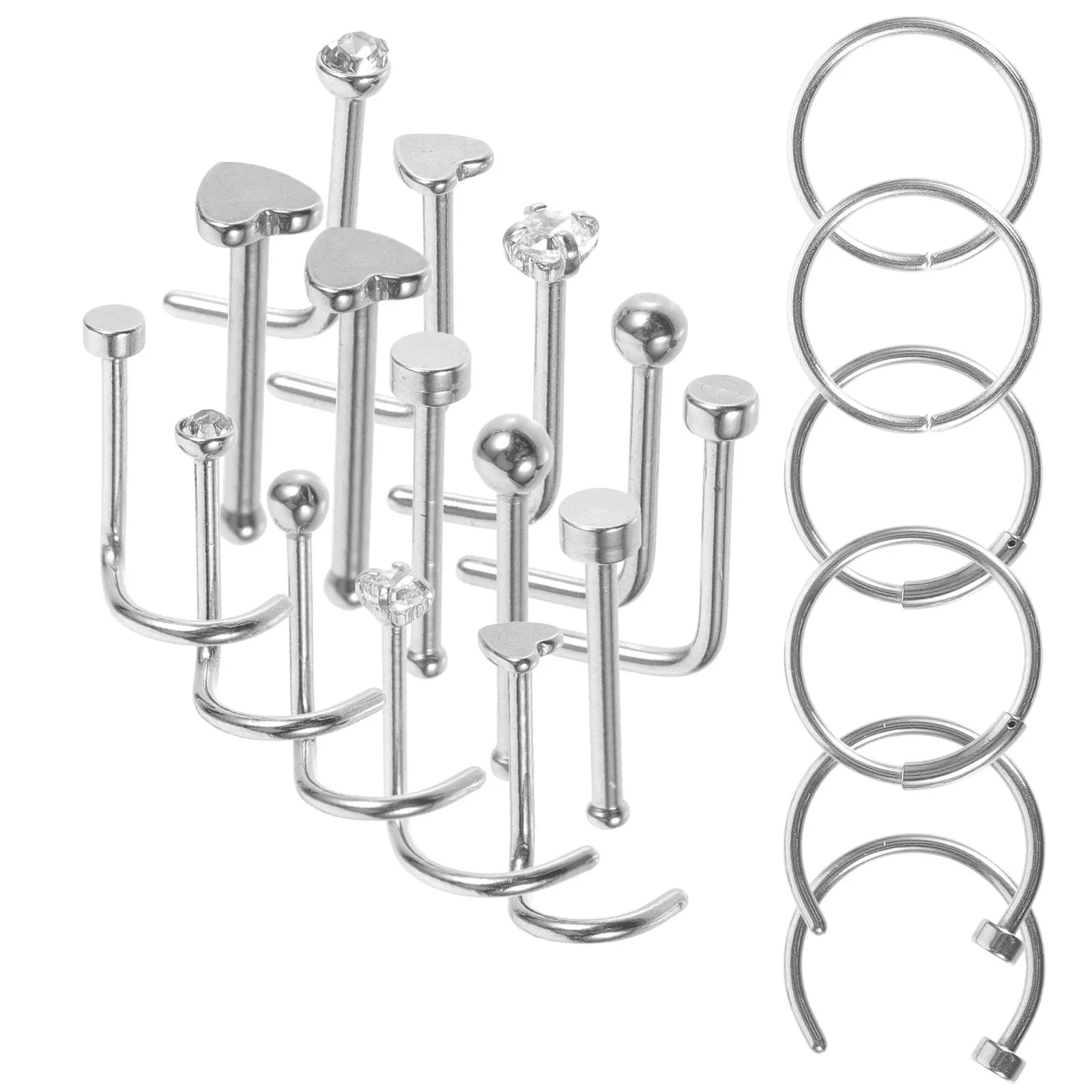 21 قطعة مجموعة حلقات الأنف من الفولاذ المقاوم للصدأ حلقات الأنف للنساء مجوهرات ثقب الجسم تصميم فريد من نوعه ثقب الموضة