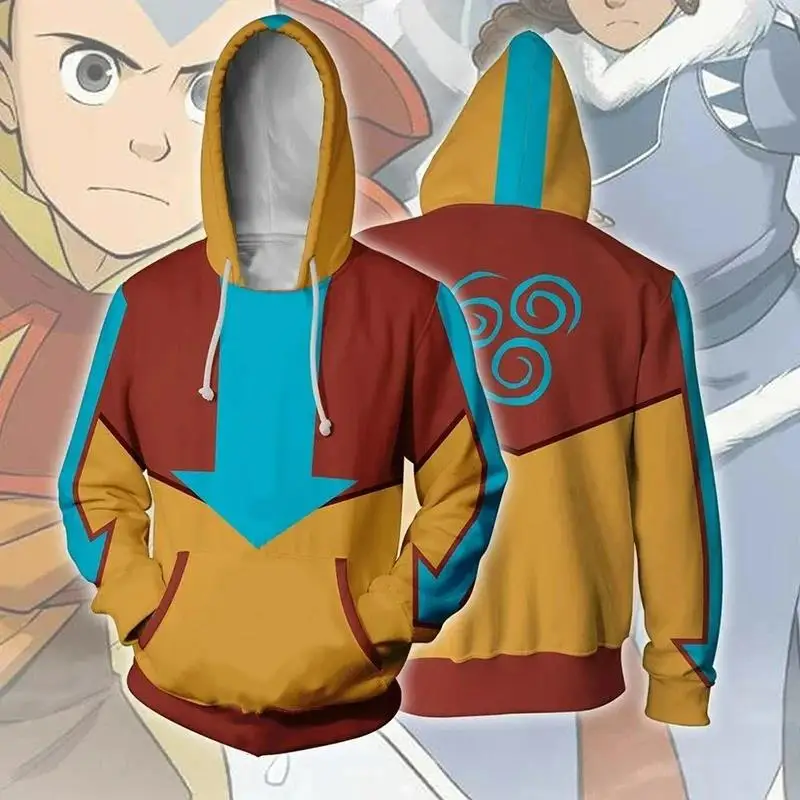 Men Avatar The Last Airbender Hoodie Air Nomad Symbol 3D Print Pullover Sweatshirt Anime Cosplay Casual Streetwear Hooded Tops