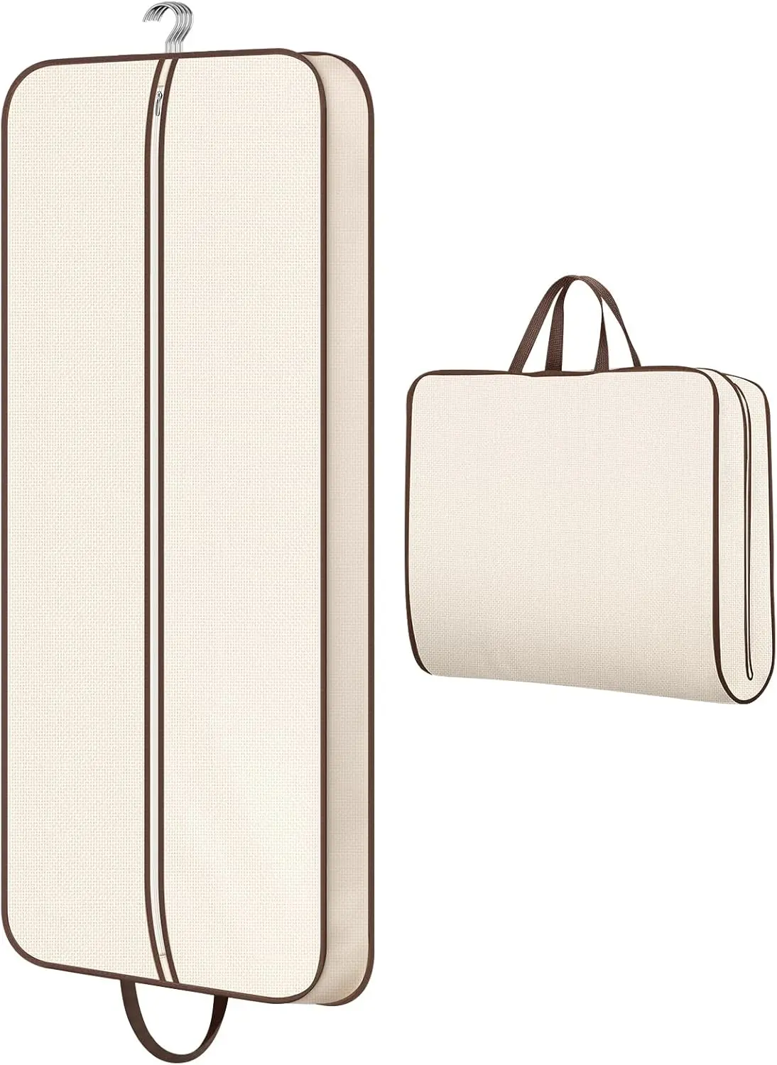 

60" Foldable Garment Bag for Travel, Women's Dress Storage, Hanging Closet Protector in Beige