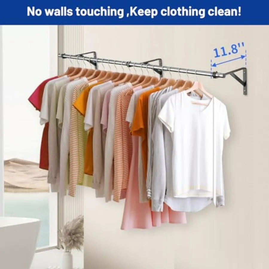 Wall Mounted Clothes Rack for Closet Storage Laundry Room and Bedroom 87'' Heavy Duty Pipe Clothing Rack with Multi Purpose Gar