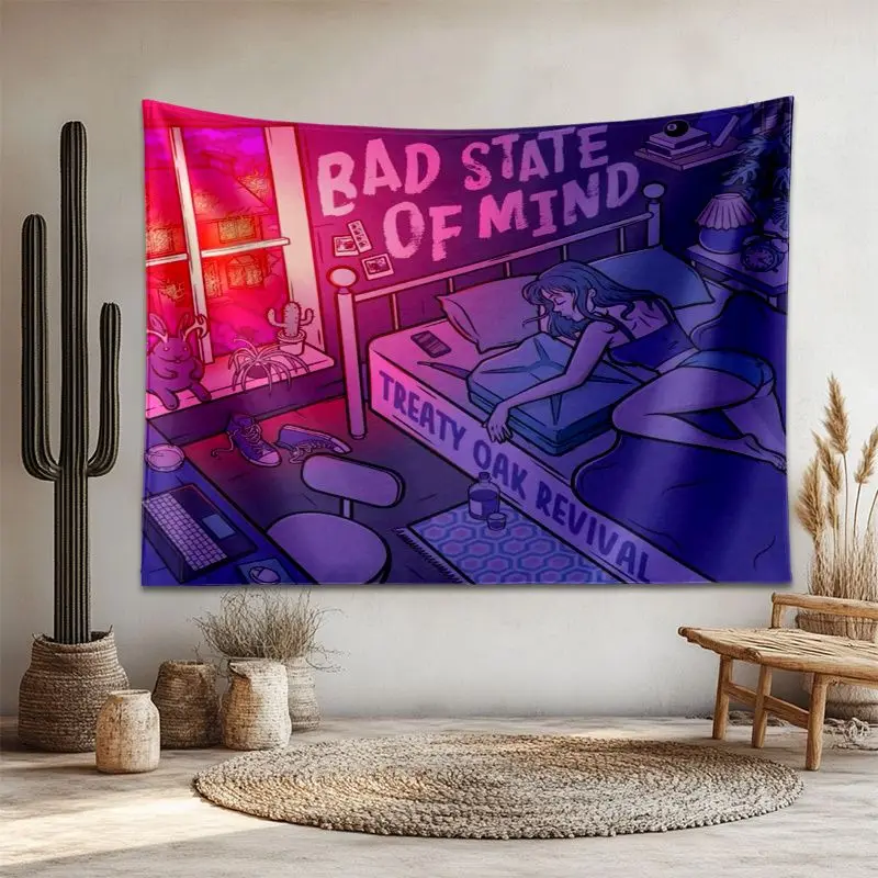 VIKAMA Lofi Anime Girl Bedroom Purple Pink Tapestry Vaporwave Retro Manga Poster Wall Hanging Dorm Aesthetic Room Decor