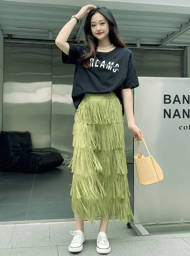 Luxury Multi Solid Colors Pleated Skirt for Women's Large Hem Folds A-line Skirts Female 2025 Loose Fashion Skirts Casual 0666