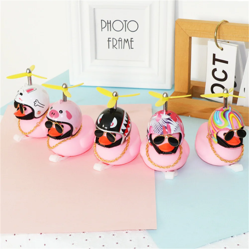 Bicycle Yellow Duck With Helmet Propeller Wind-breaking Duck Auto Interior Decoration Car Ornaments Accessories Pink Black Duck