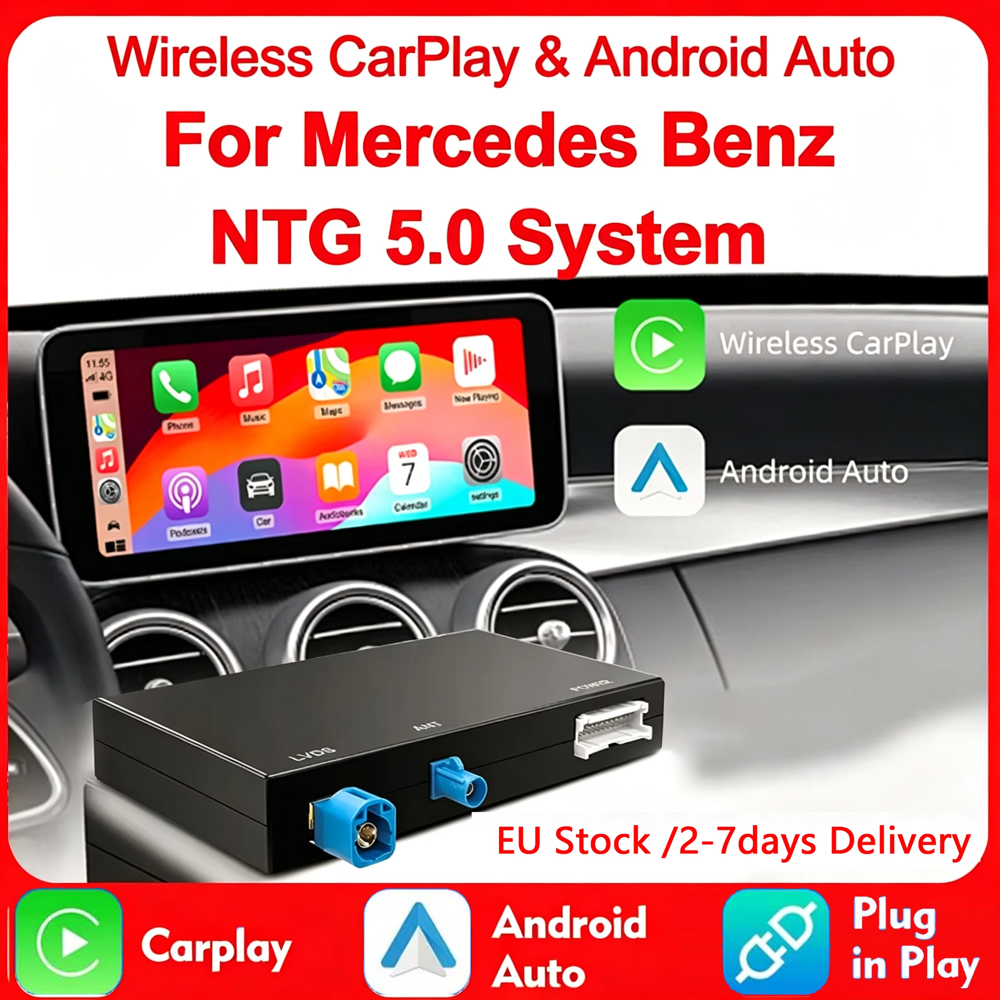 CarPlay sans fil pour Mercedes Benz NTG 5.0 A CLA GLA W176 Classe C W205 GLC 2015-2018 avec Android Auto Mirror Link AirPlay